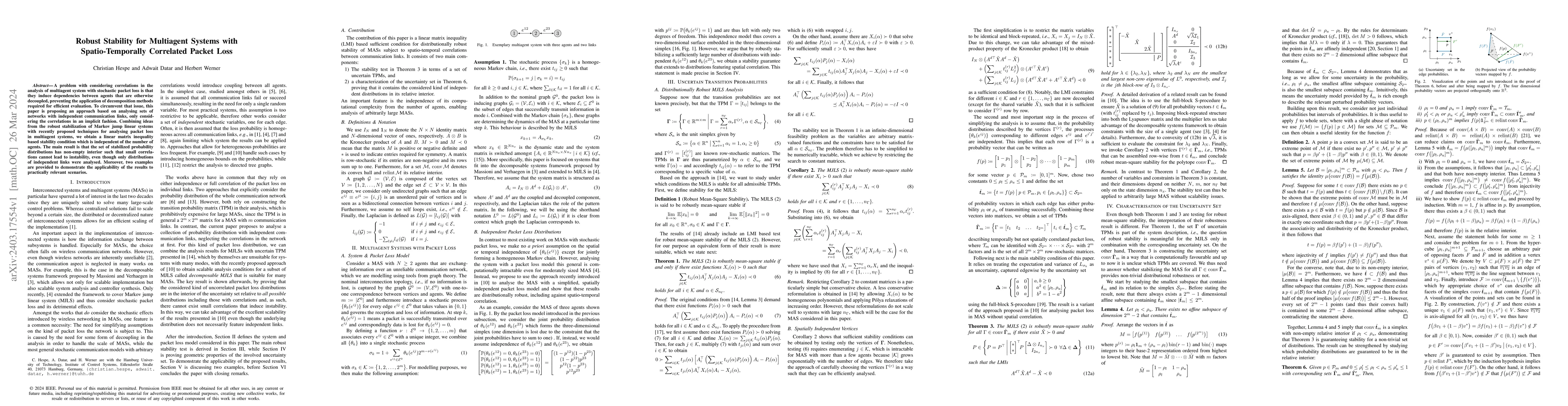 Thumbnail for Robust Stability for Multiagent Systems with Spatio-Temporally
  Correlated Packet Loss