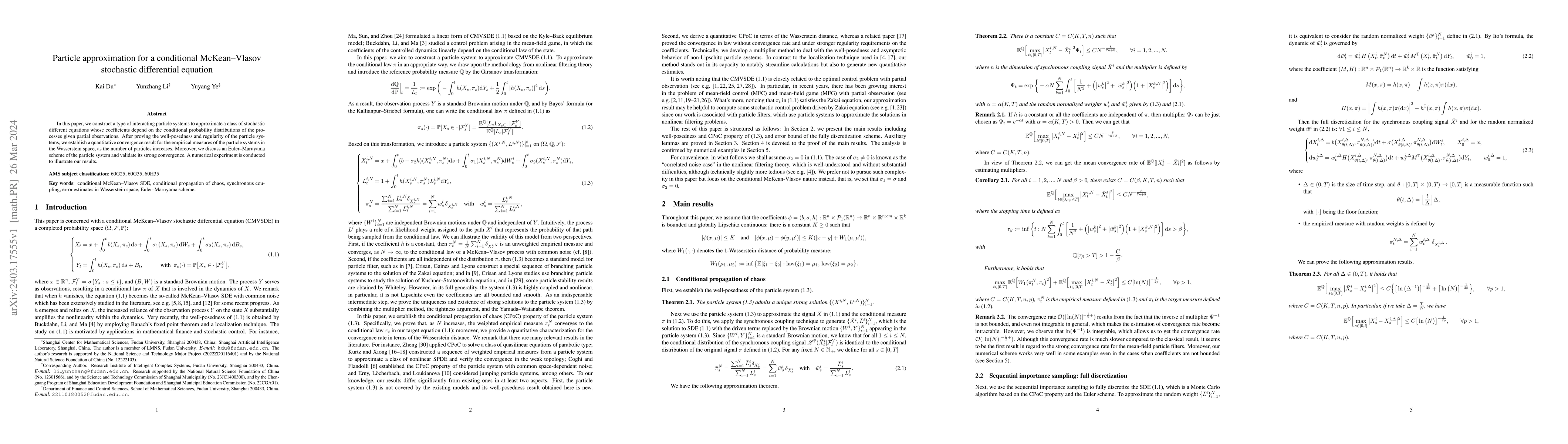 Thumbnail for Particle approximation for a conditional McKean--Vlasov stochastic
  differential equation