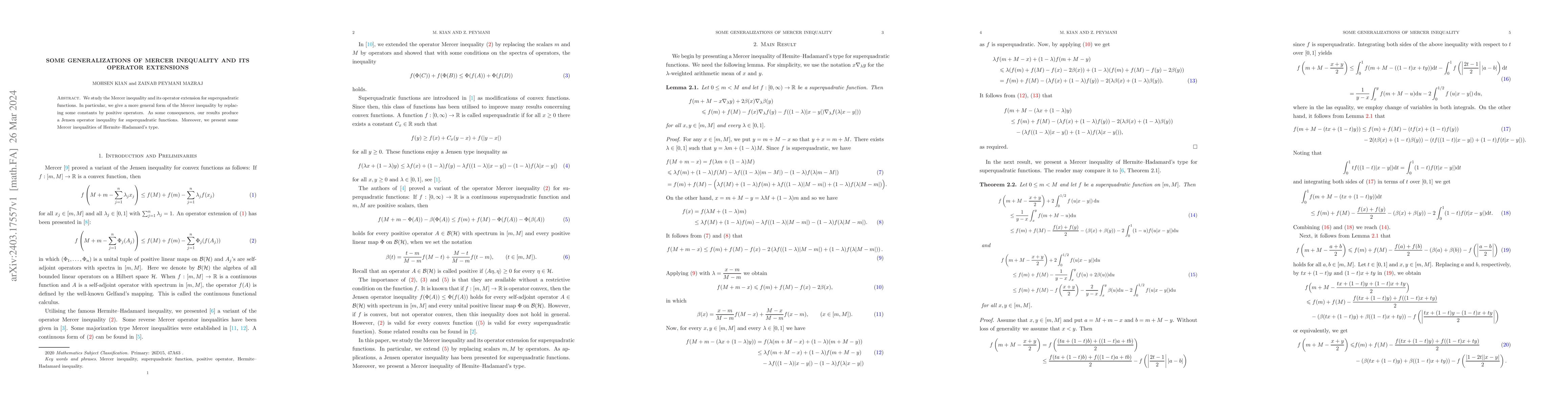 Thumbnail for Some Generalizations of Mercer inequality and its operator extensions