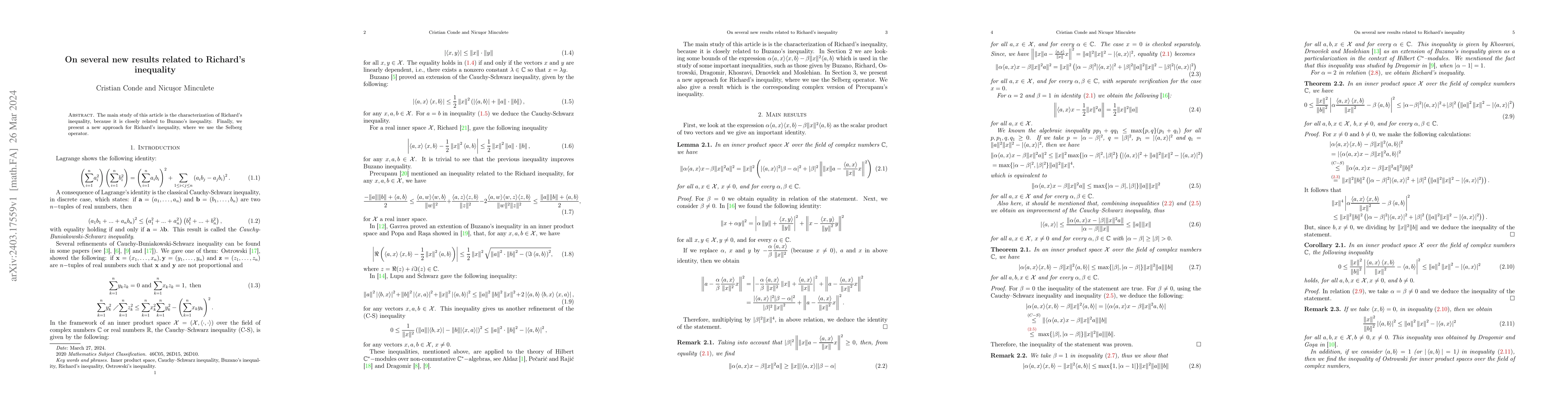 Thumbnail for On several new results related to Richard's inequality