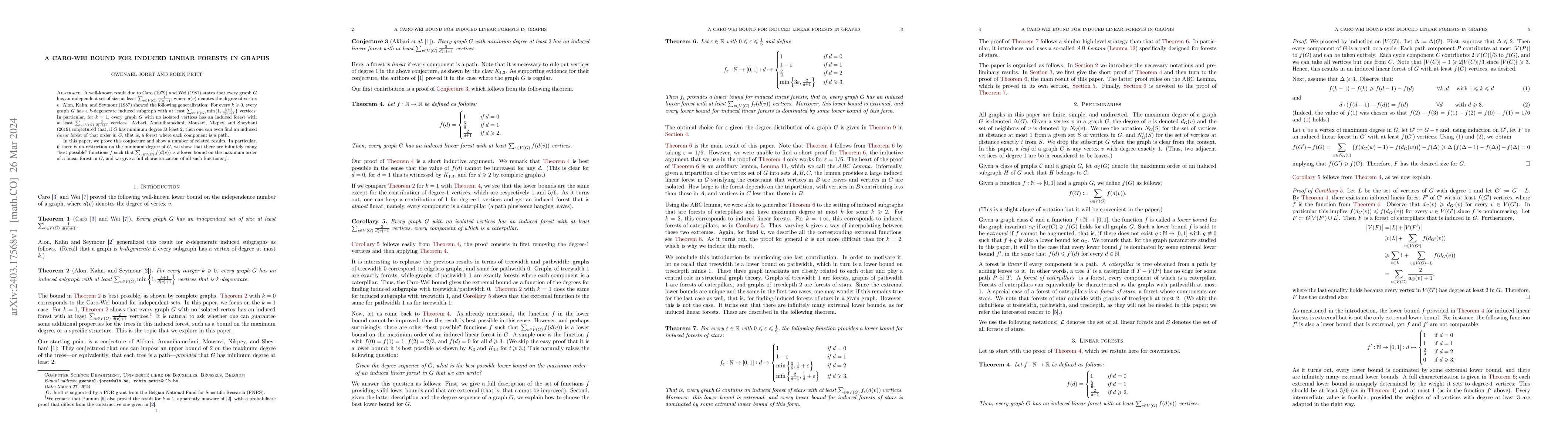 Thumbnail for A Caro-Wei bound for induced linear forests in graphs