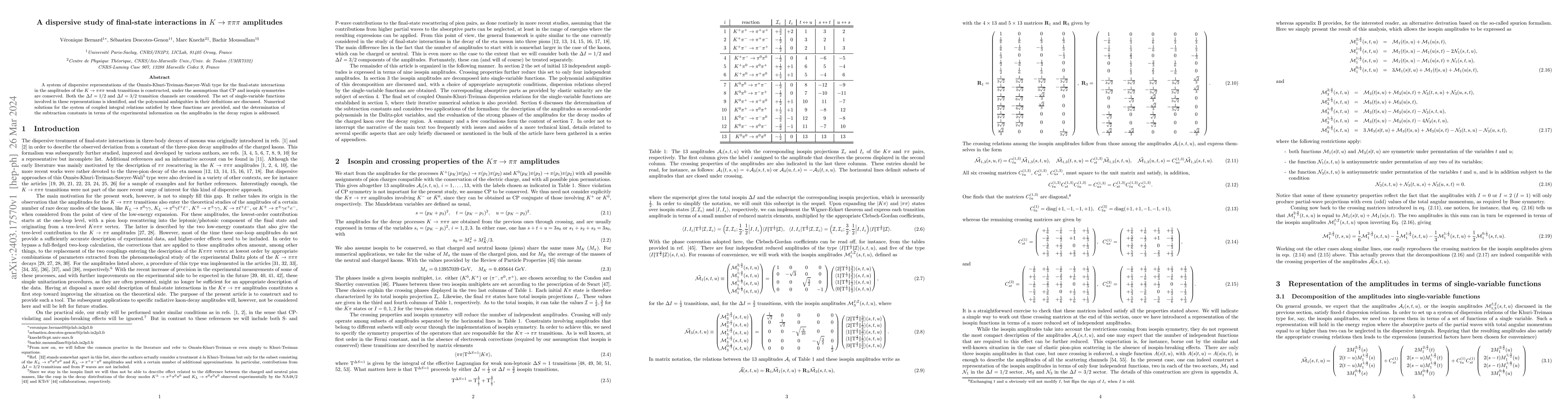Thumbnail for A dispersive study of final-state interactions in $K\to\pi\pi\pi$
  amplitudes