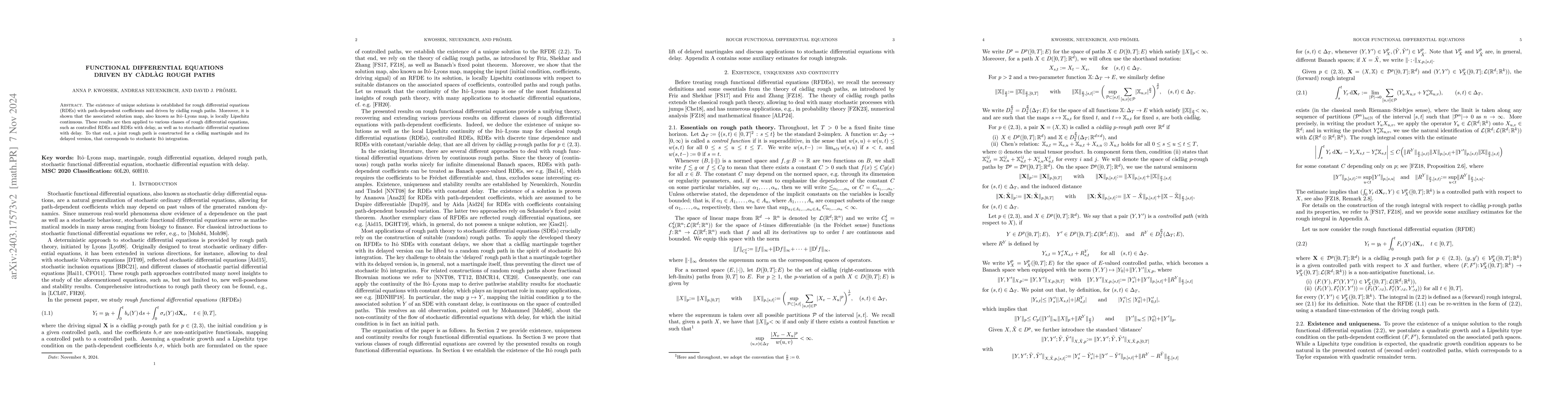 Thumbnail for Functional differential equations driven by c\`adl\`ag rough paths