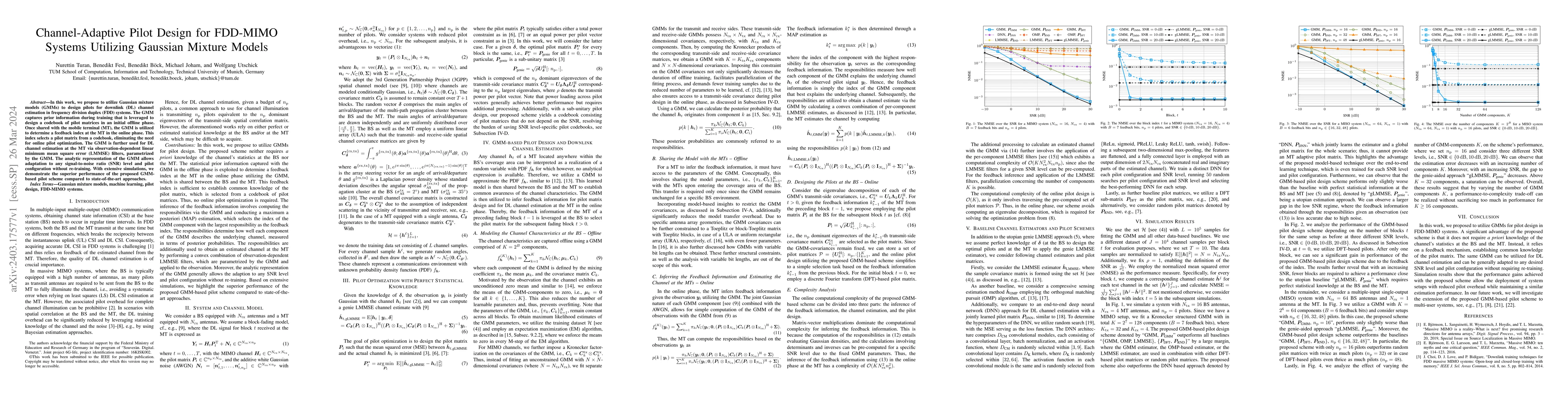 Thumbnail for Channel-Adaptive Pilot Design for FDD-MIMO Systems Utilizing Gaussian
  Mixture Models