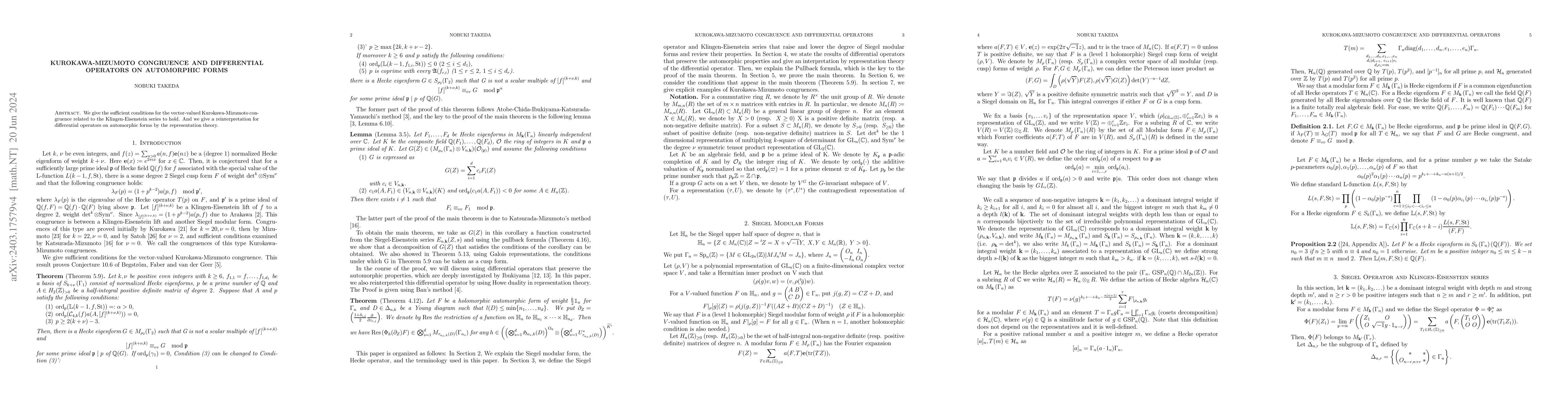 Thumbnail for Kurokawa-Mizumoto congruence and differential operators on automorphic
  forms