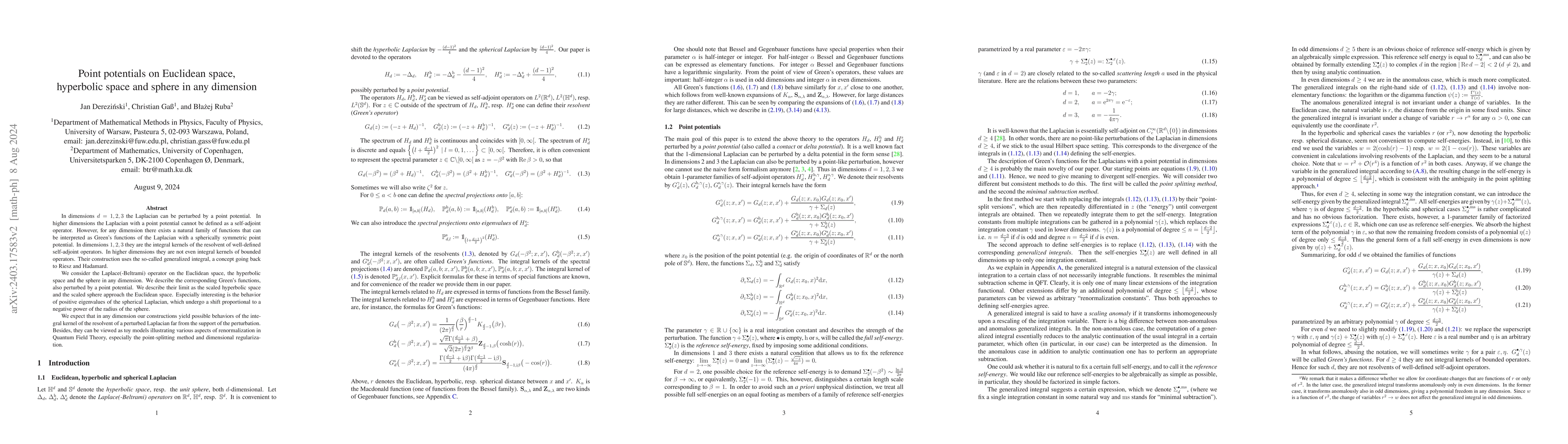 Thumbnail for Point potentials on Euclidean space, hyperbolic space and sphere in any
  dimension