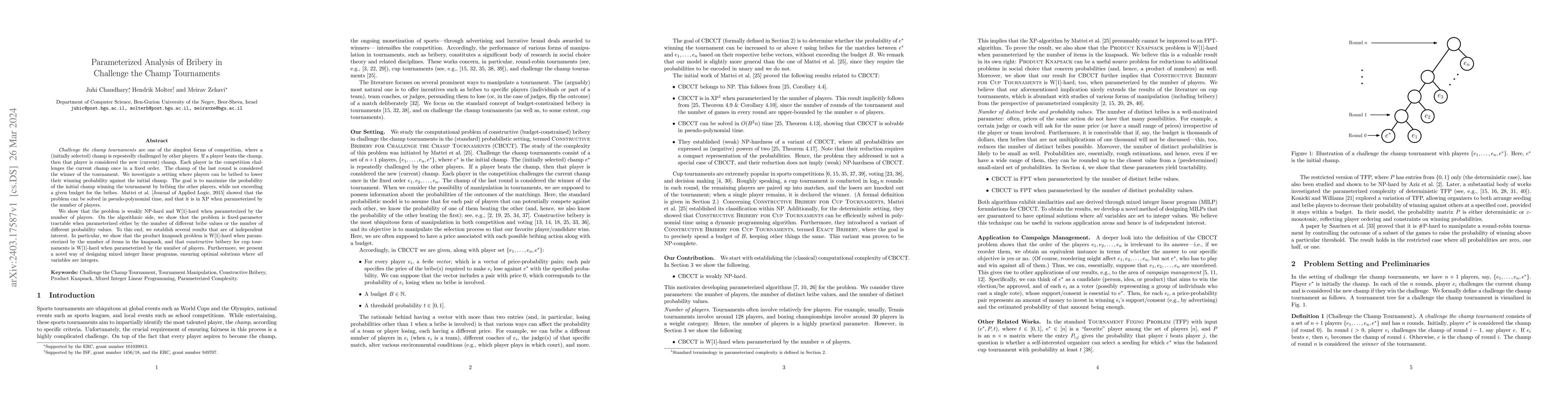 Thumbnail for Parameterized Analysis of Bribery in Challenge the Champ Tournaments