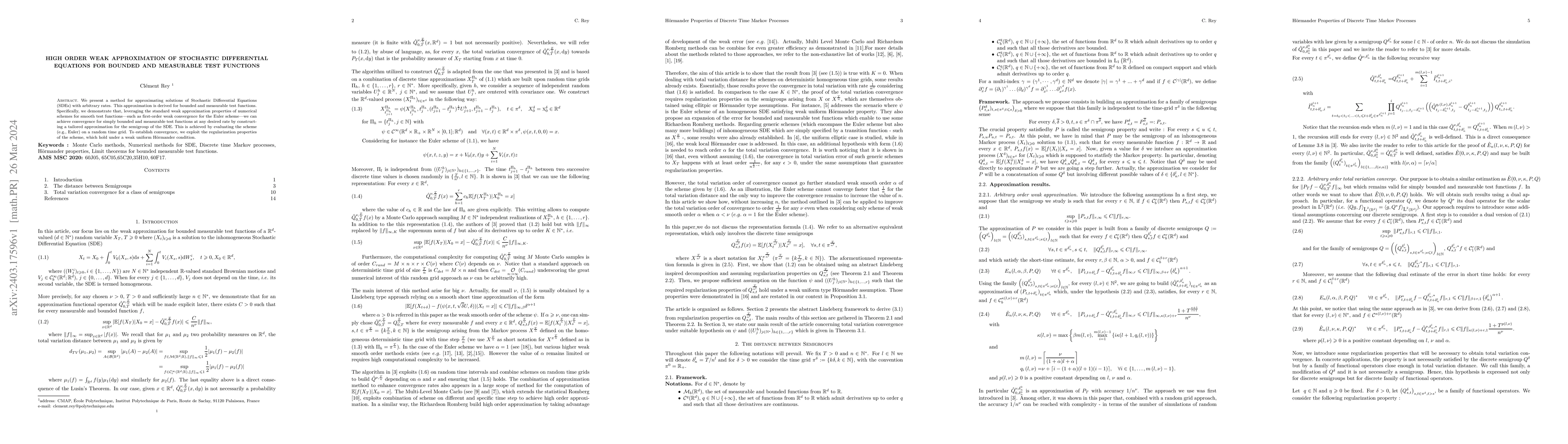 Thumbnail for High order weak approximation of Stochastic Differential Equations for
  bounded and measurable test functions