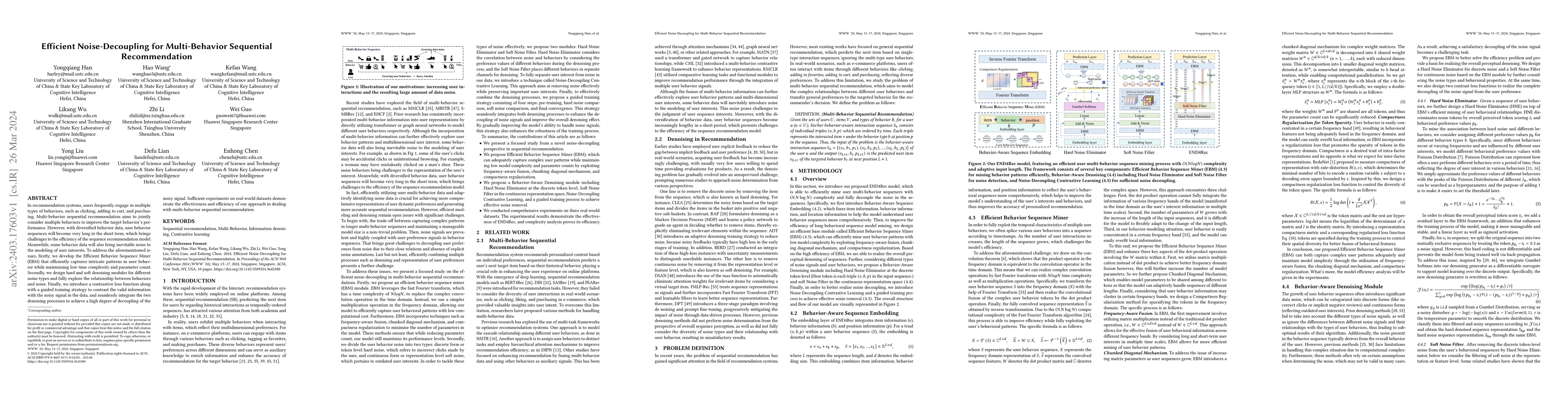 Thumbnail for END4Rec: Efficient Noise-Decoupling for Multi-Behavior Sequential
  Recommendation