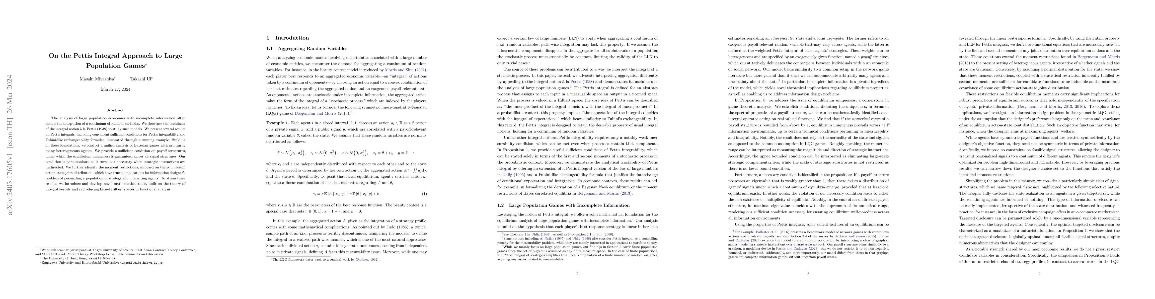 Thumbnail for On the Pettis Integral Approach to Large Population Games