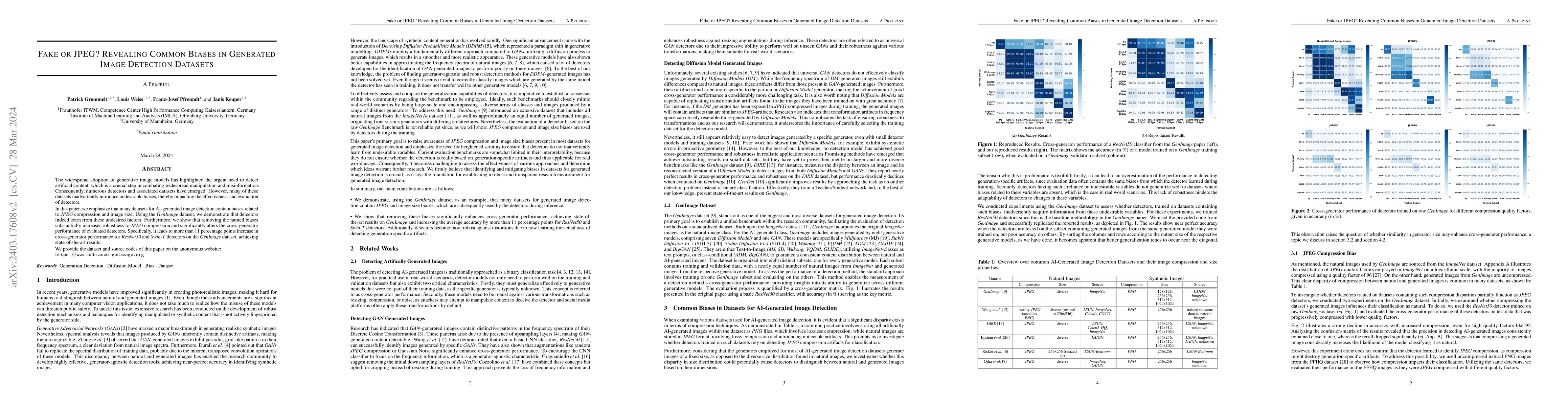 Thumbnail for Fake or JPEG? Revealing Common Biases in Generated Image Detection
  Datasets