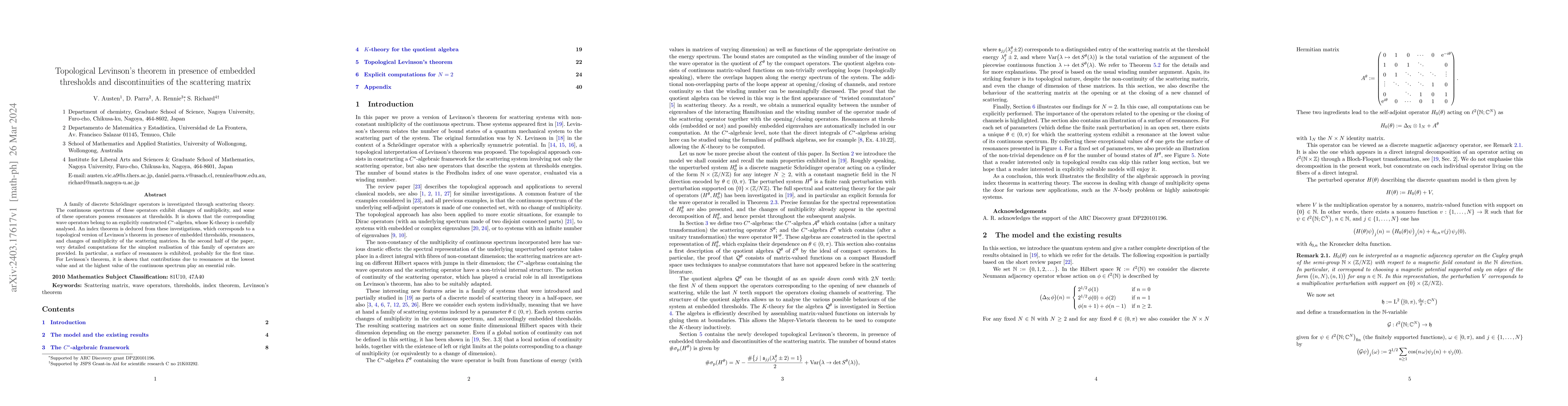 Thumbnail for Topological Levinson's theorem in presence of embedded thresholds and
  discontinuities of the scattering matrix