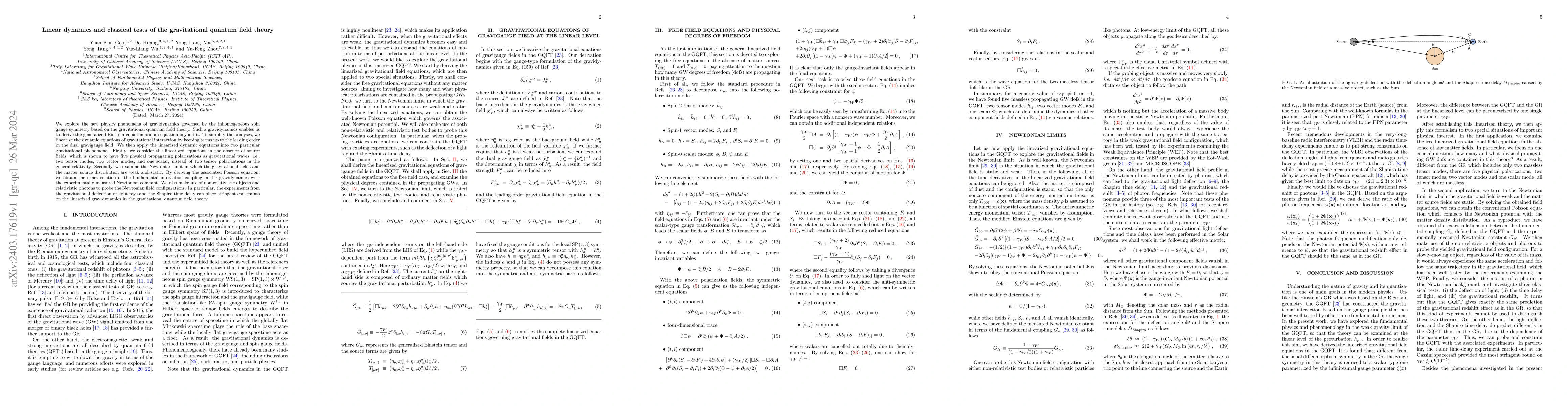 Thumbnail for Linear dynamics and classical tests of the gravitational quantum field
  theory