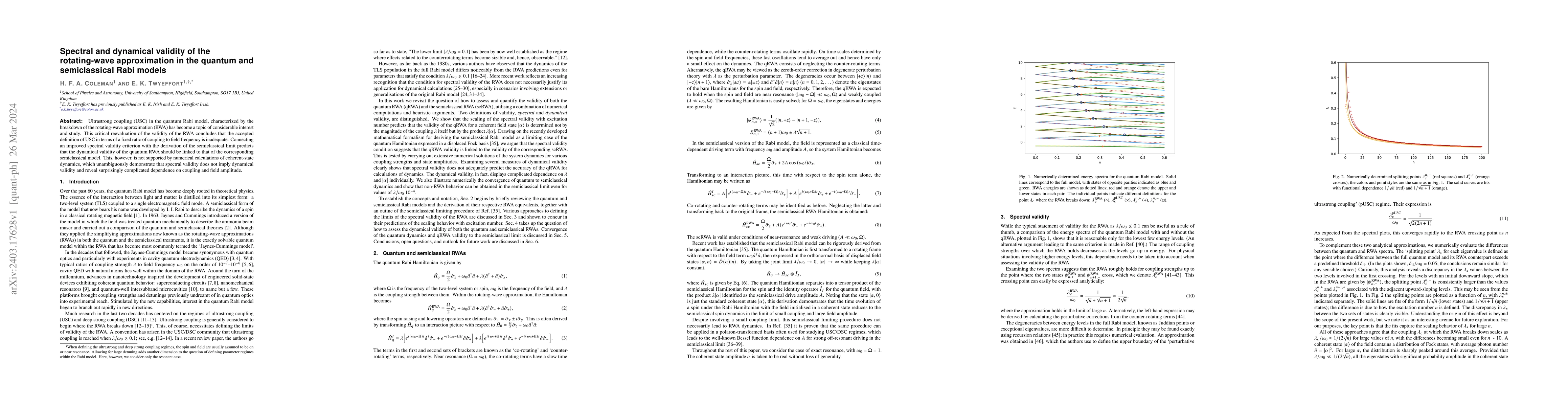 Thumbnail for Spectral and dynamical validity of the rotating-wave approximation in
  the quantum and semiclassical Rabi models