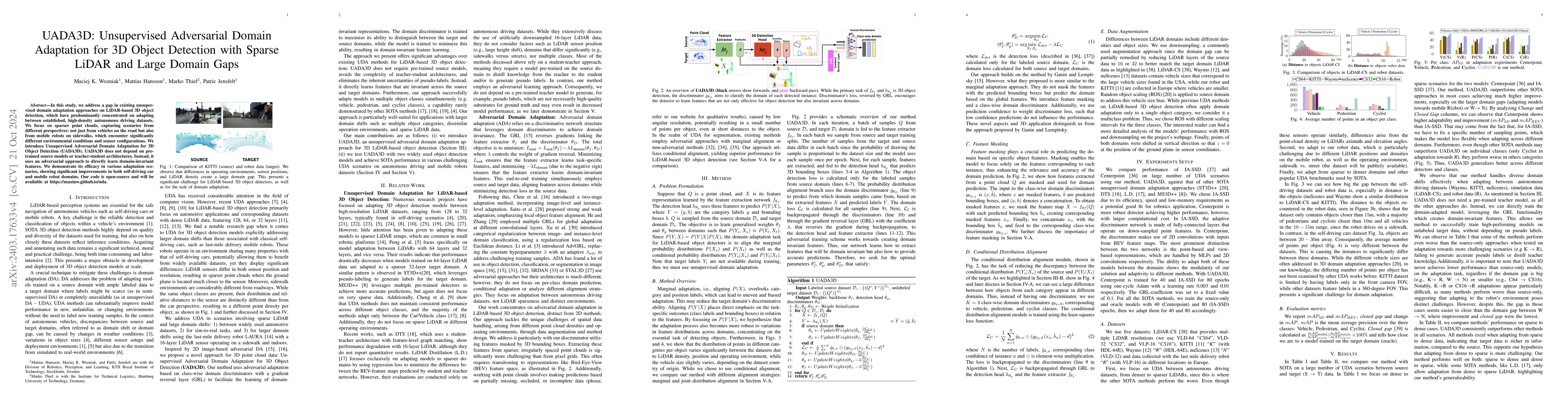 Thumbnail for UADA3D: Unsupervised Adversarial Domain Adaptation for 3D Object
  Detection with Sparse LiDAR and Large Domain Gaps