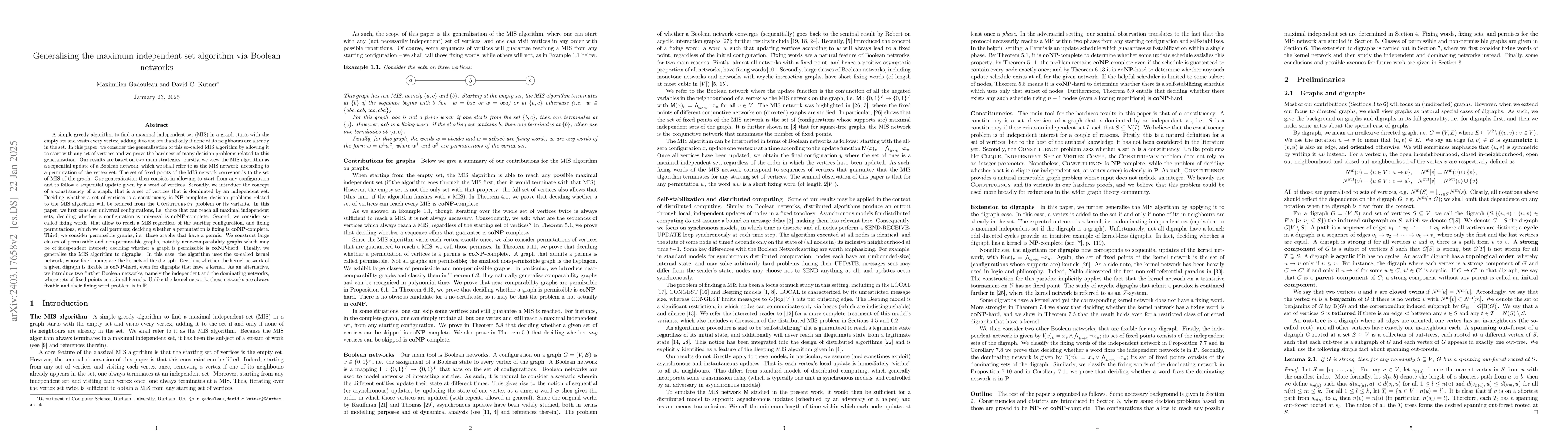 Thumbnail for Generalising the maximum independent set algorithm via Boolean networks