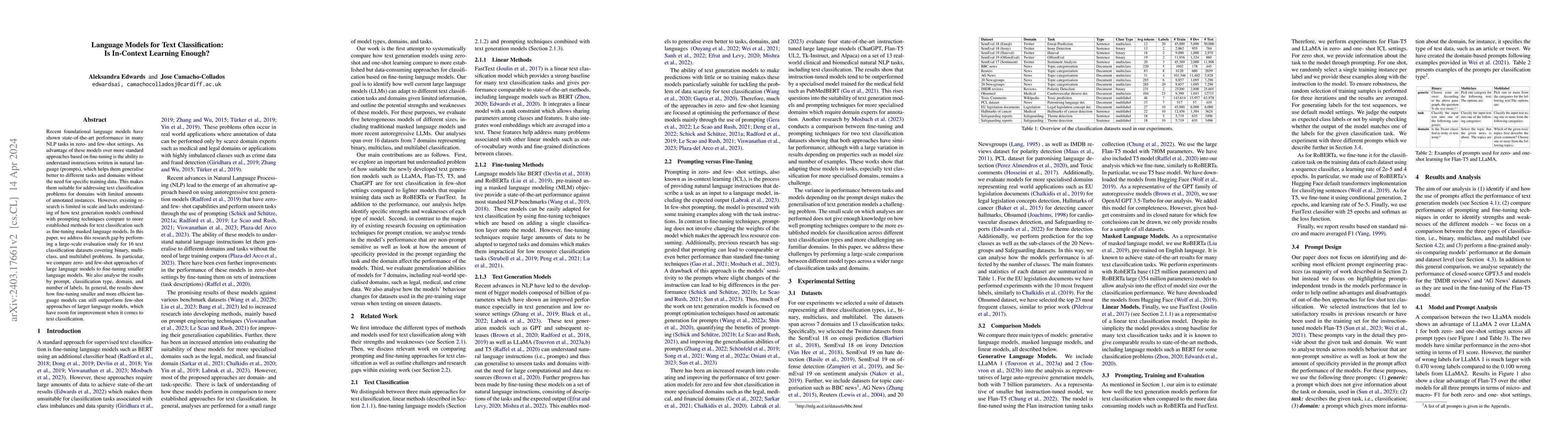 Thumbnail for Language Models for Text Classification: Is In-Context Learning Enough?