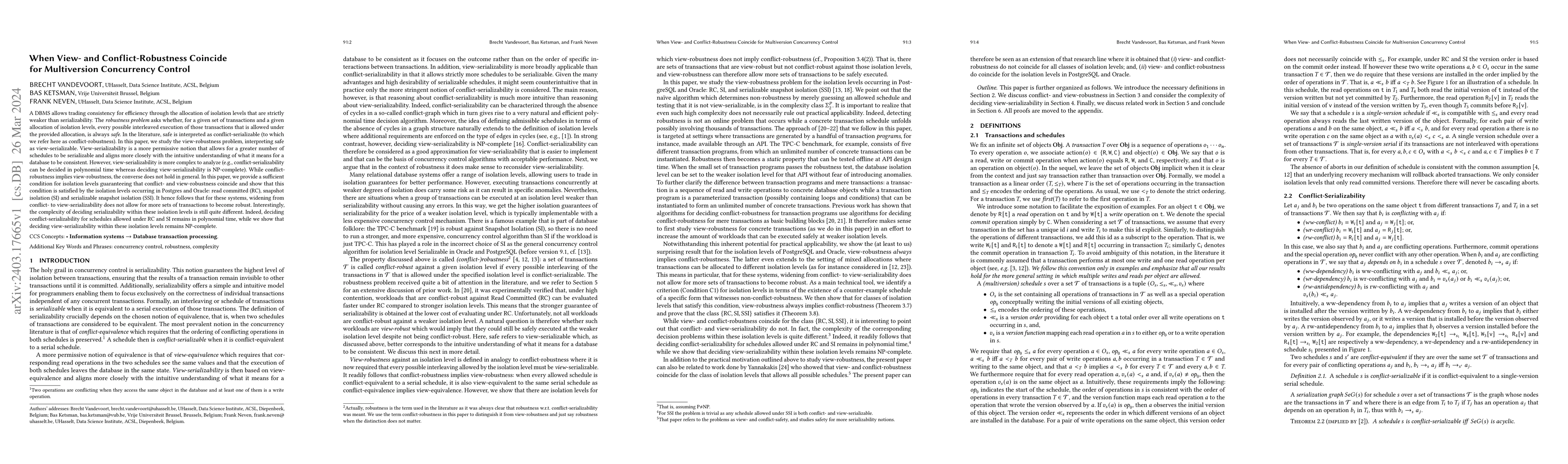 Thumbnail for When View- and Conflict-Robustness Coincide for Multiversion Concurrency
  Control