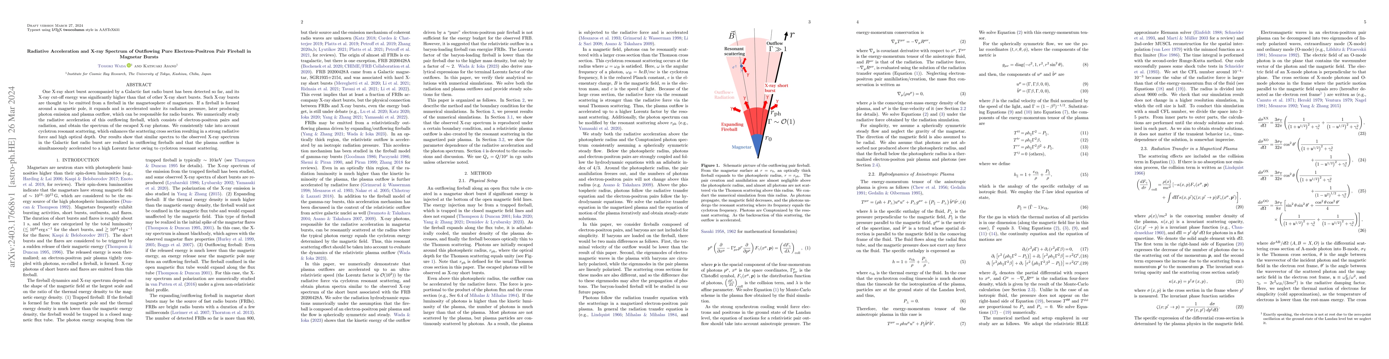 Thumbnail for Radiative Acceleration and X-ray Spectrum of Outflowing Pure
  Electron-Positron Pair Fireball in Magnetar Bursts