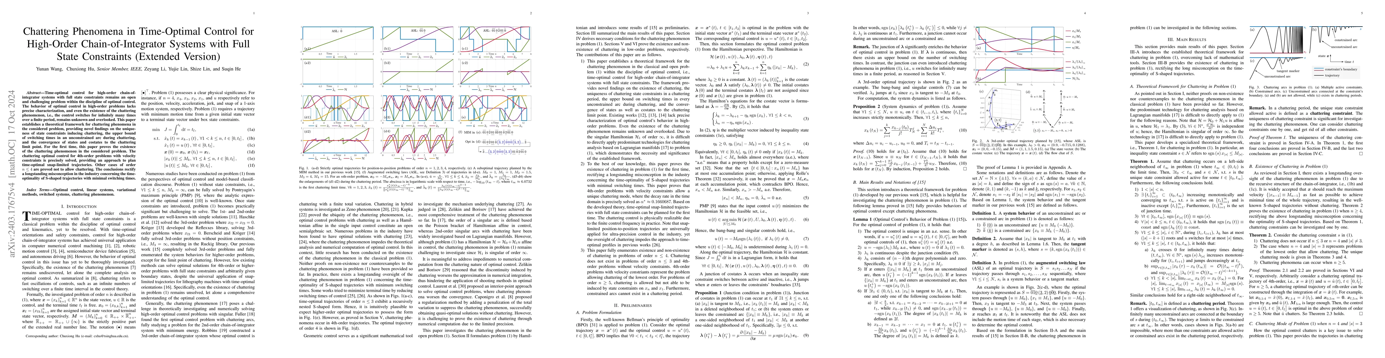 Thumbnail for Chattering Phenomena in Time-Optimal Control for High-Order
  Chain-of-Integrators Systems with Full State Constraints