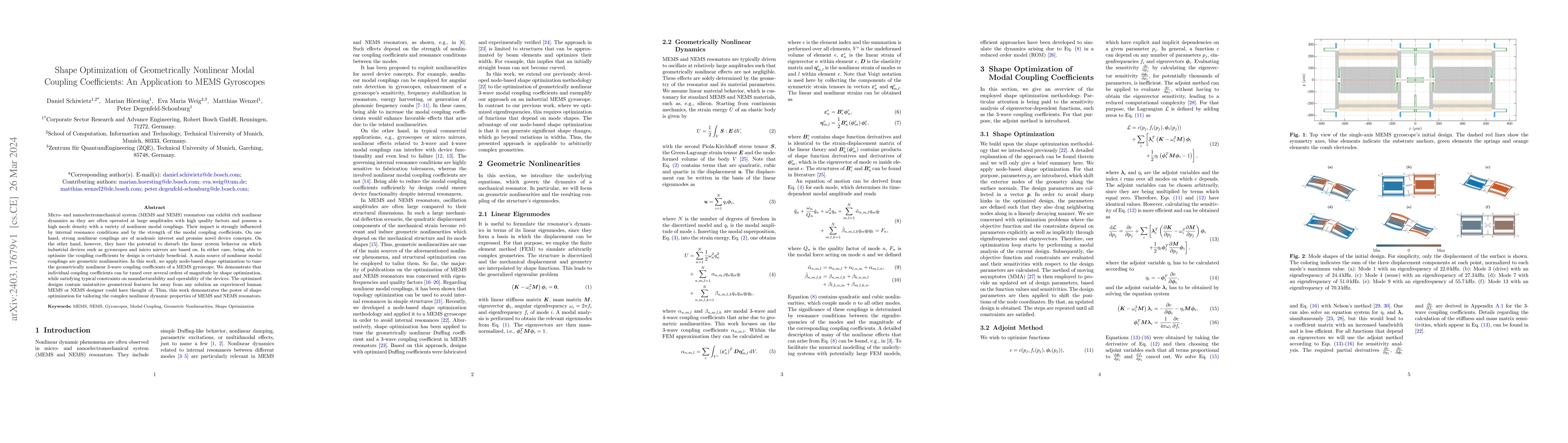 Thumbnail for Shape Optimization of Geometrically Nonlinear Modal Coupling
  Coefficients: An Application to MEMS Gyroscopes