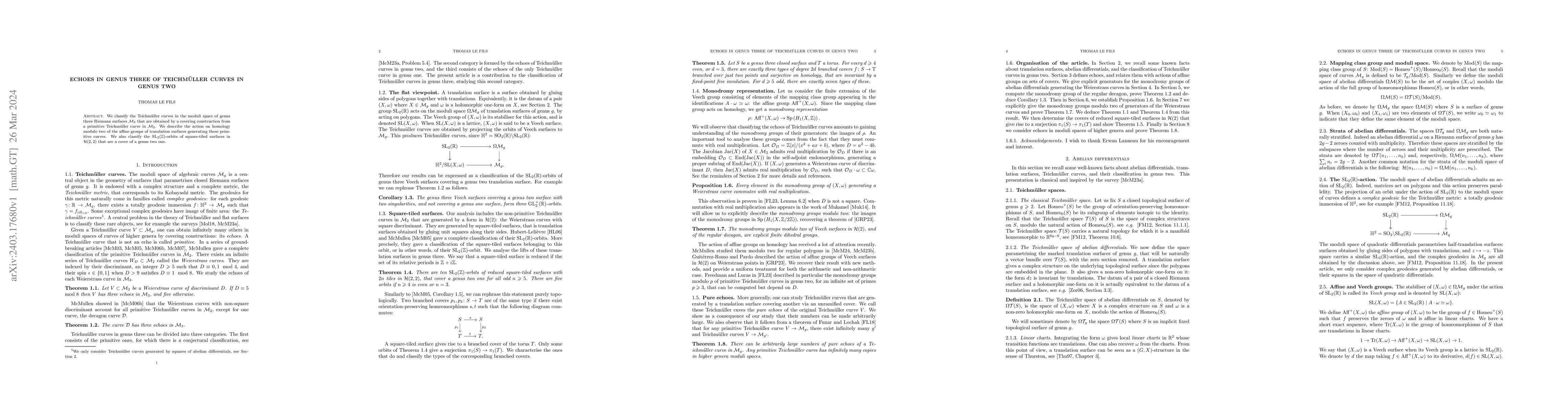 Thumbnail for Echoes in genus three of Teichm\"uller curves in genus two