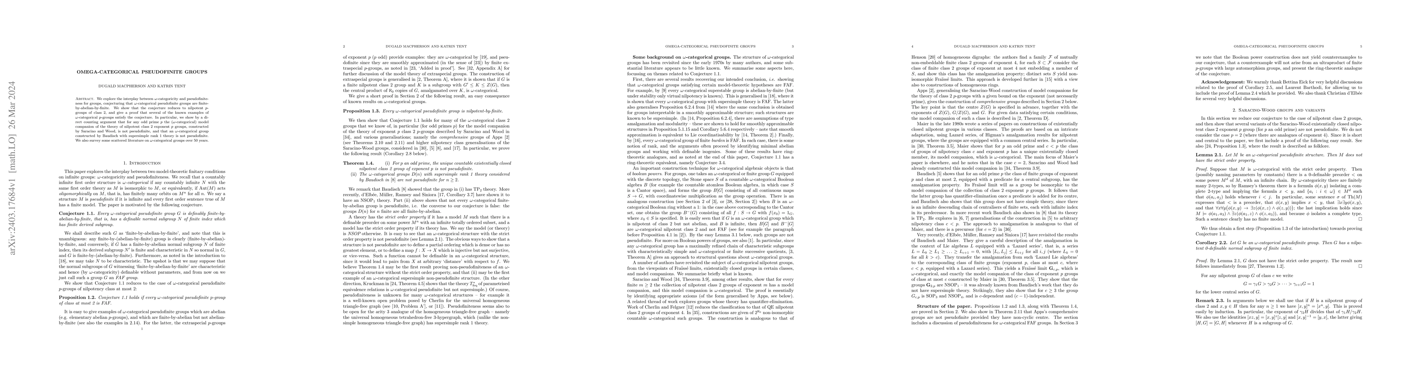Thumbnail for Omega-categorical pseudofinite groups