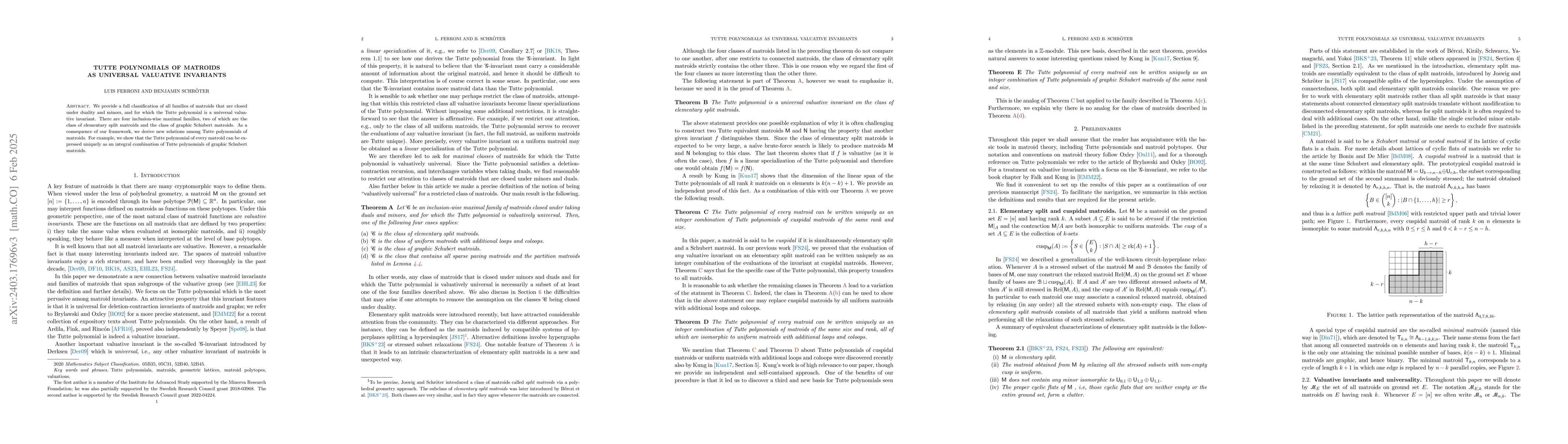 Thumbnail for Tutte polynomials of matroids as universal valuative invariants