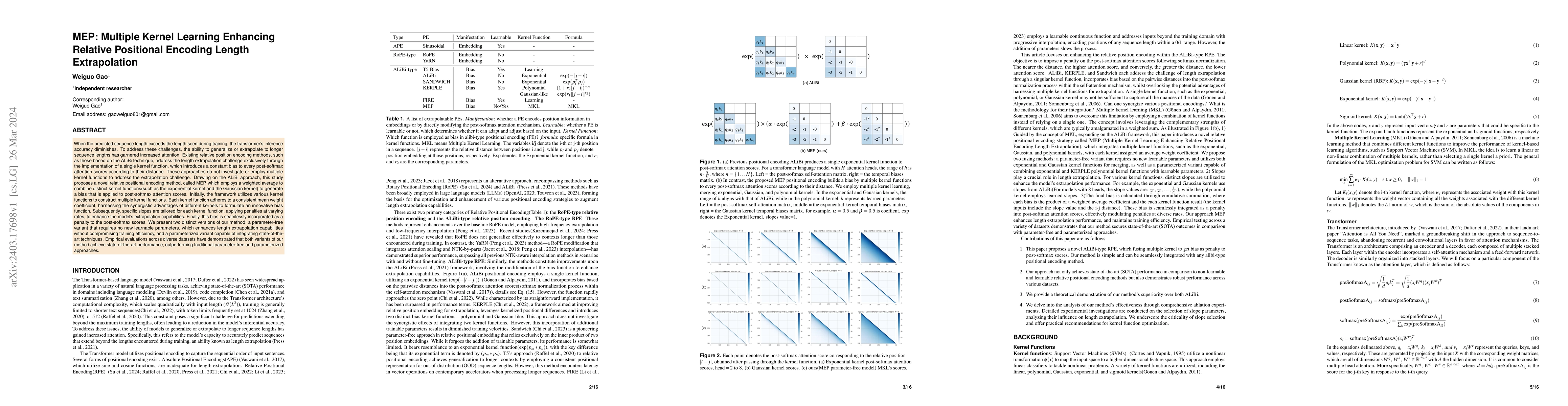 Thumbnail for MEP: Multiple Kernel Learning Enhancing Relative Positional Encoding
  Length Extrapolation