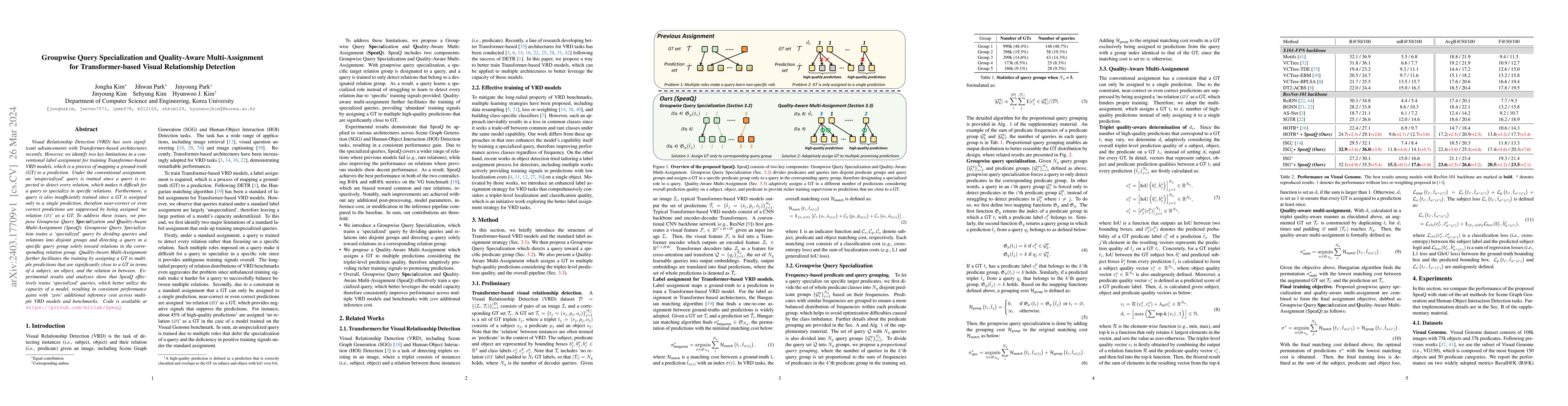 Thumbnail for Groupwise Query Specialization and Quality-Aware Multi-Assignment for
  Transformer-based Visual Relationship Detection
