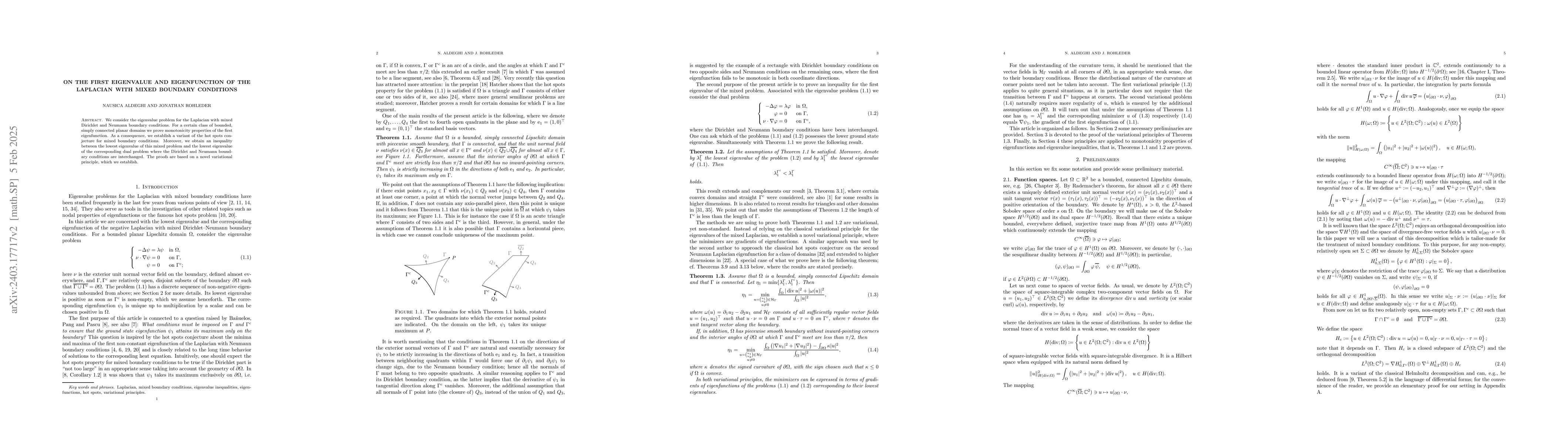 Thumbnail for On the first eigenvalue and eigenfunction of the Laplacian with mixed
  boundary conditions
