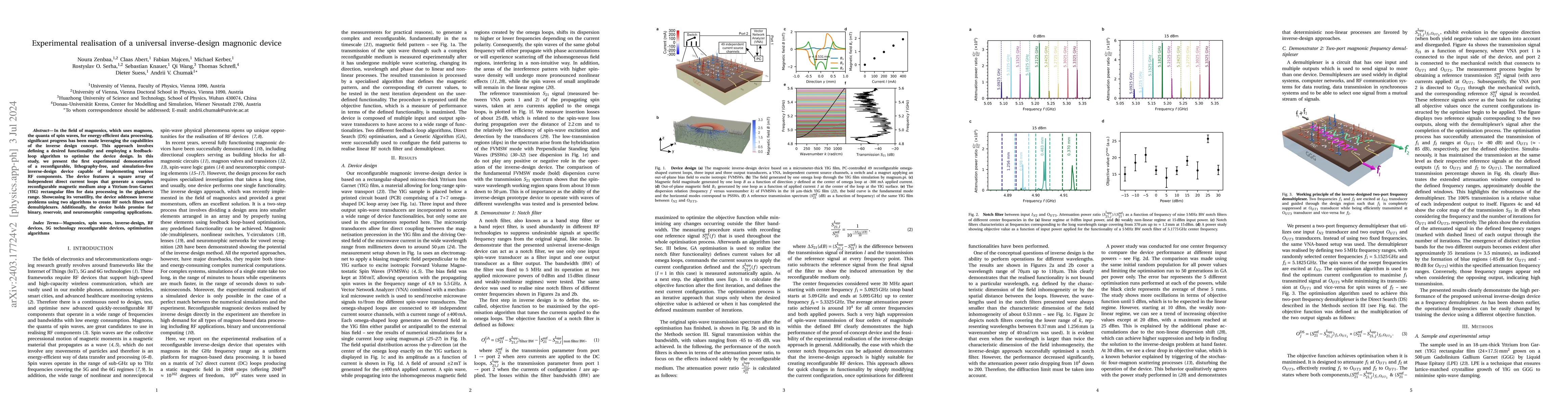 Thumbnail for Experimental realisation of a universal inverse-design magnonic device