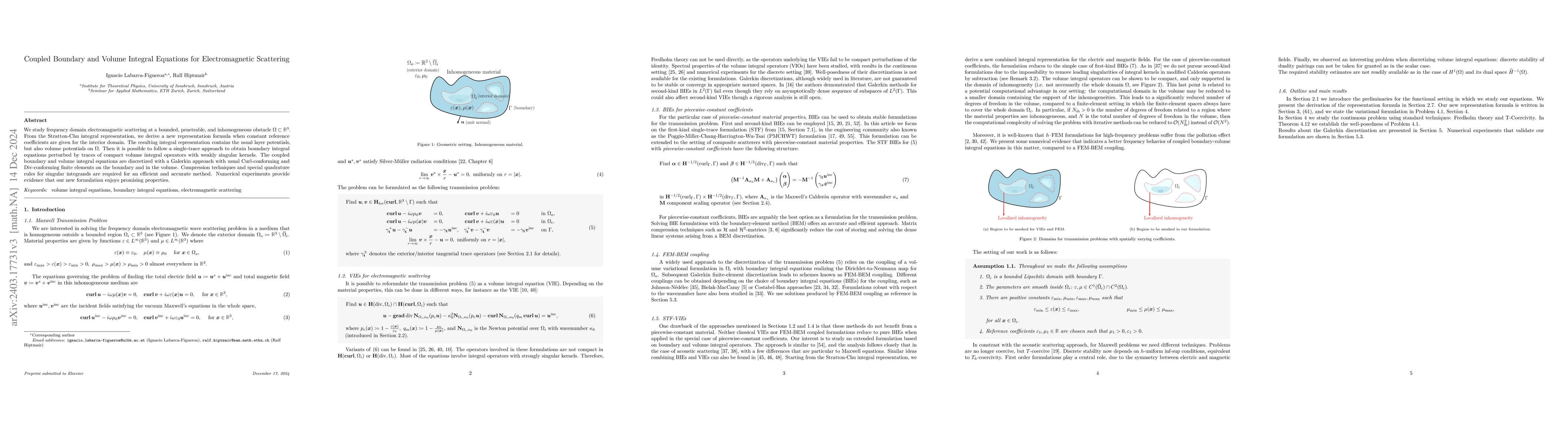 Thumbnail for Coupled Boundary and Volume Integral Equations for Electromagnetic
  Scattering