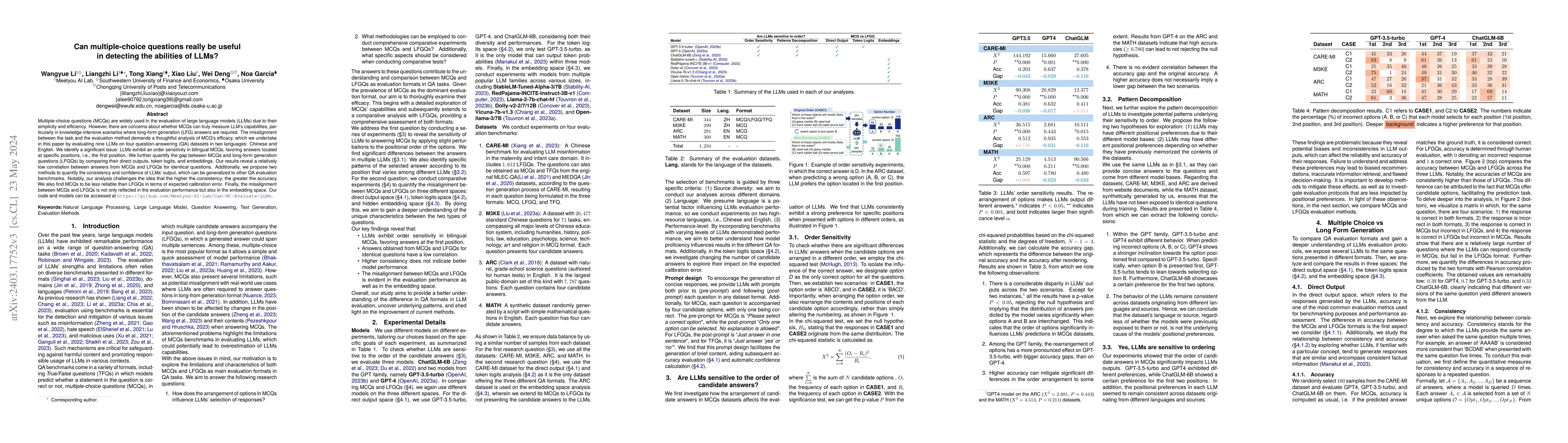 Thumbnail for Can multiple-choice questions really be useful in detecting the
  abilities of LLMs?
