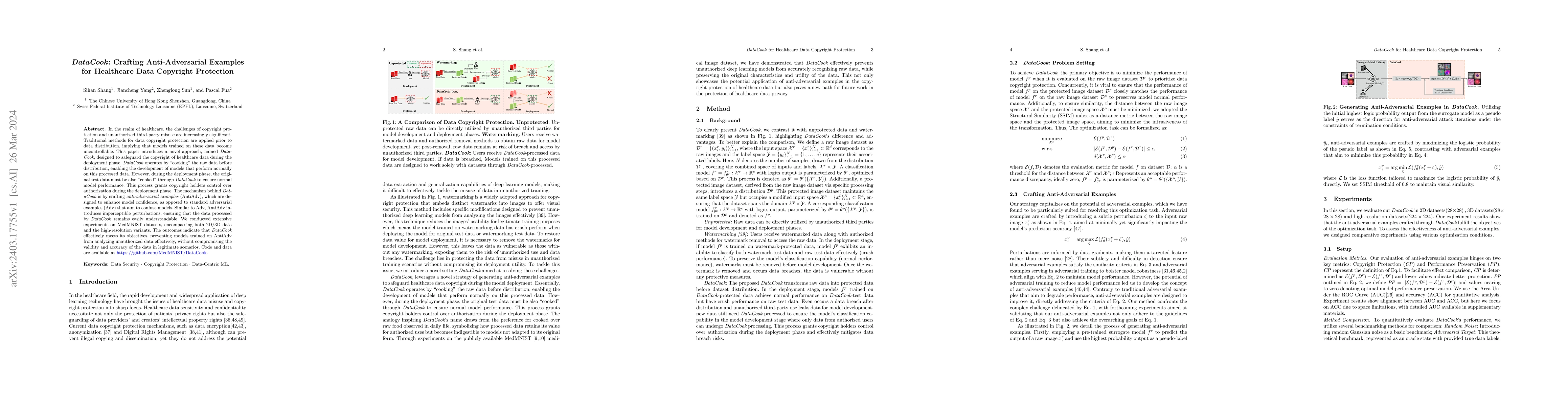 Thumbnail for DataCook: Crafting Anti-Adversarial Examples for Healthcare Data
  Copyright Protection