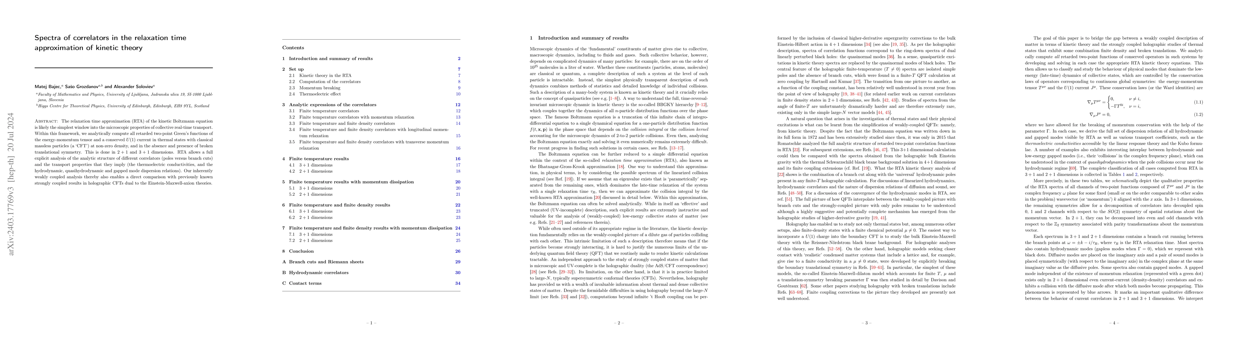 Thumbnail for Spectra of correlators in the relaxation time approximation of kinetic
  theory