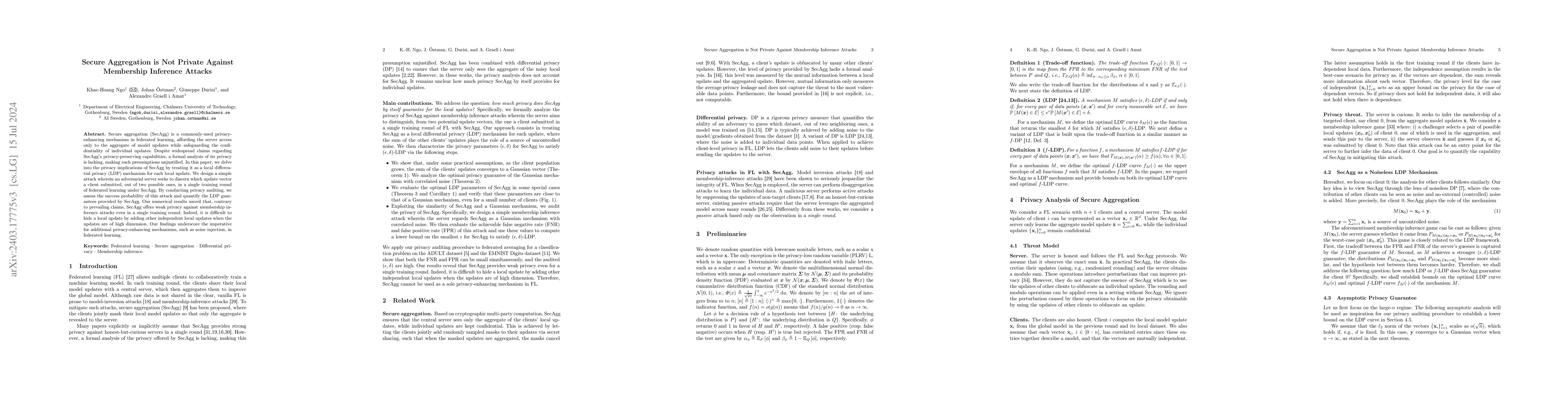 Thumbnail for Secure Aggregation is Not Private Against Membership Inference Attacks