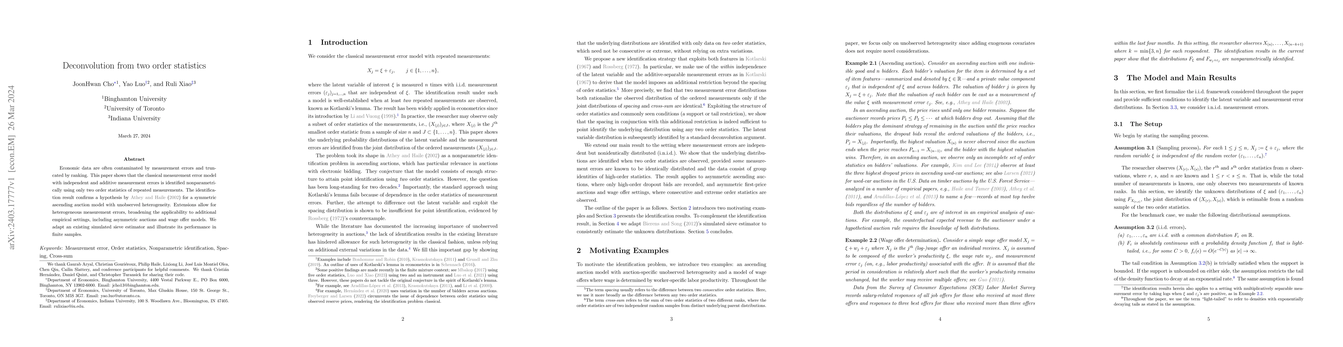 Thumbnail for Deconvolution from two order statistics
