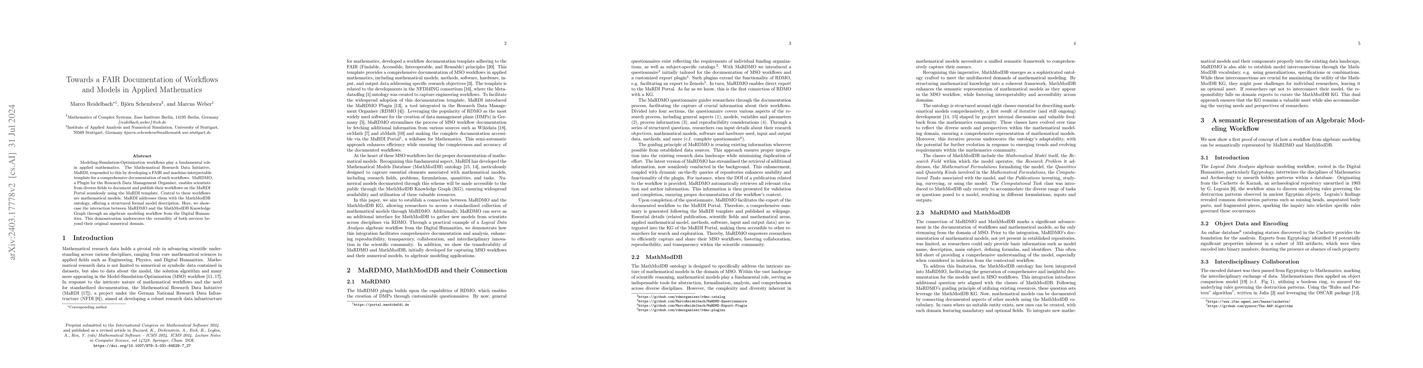 Thumbnail for Towards a FAIR Documentation of Workflows and Models in Applied
  Mathematics
