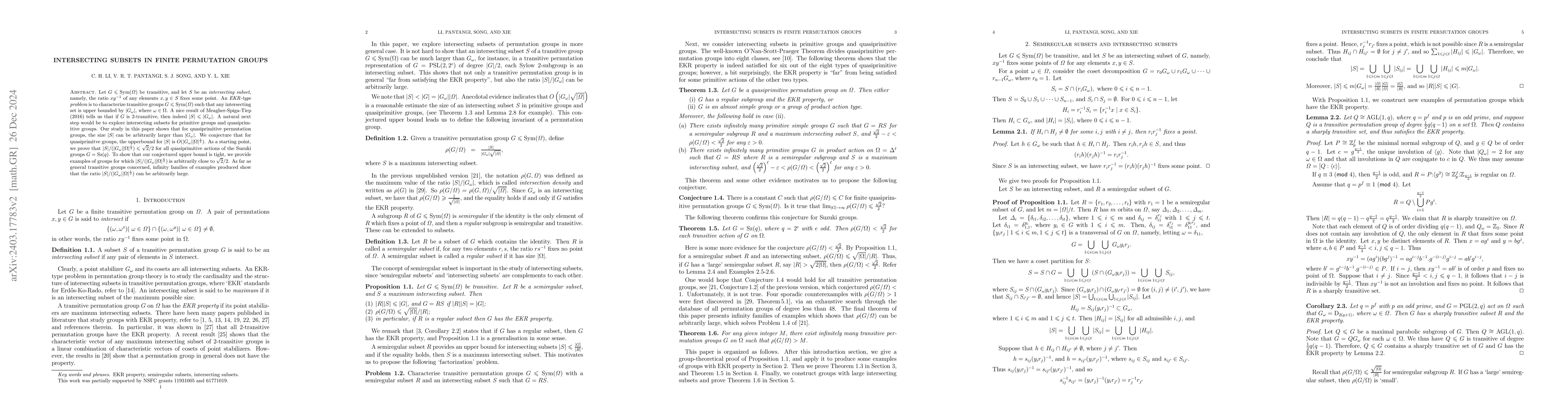 Thumbnail for Intersecting subsets in finite permutation groups