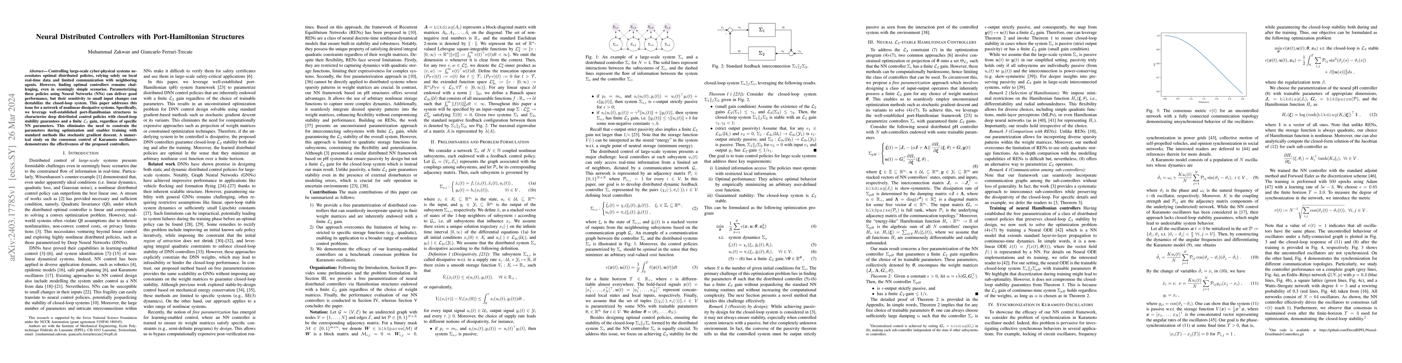 Thumbnail for Neural Distributed Controllers with Port-Hamiltonian Structures