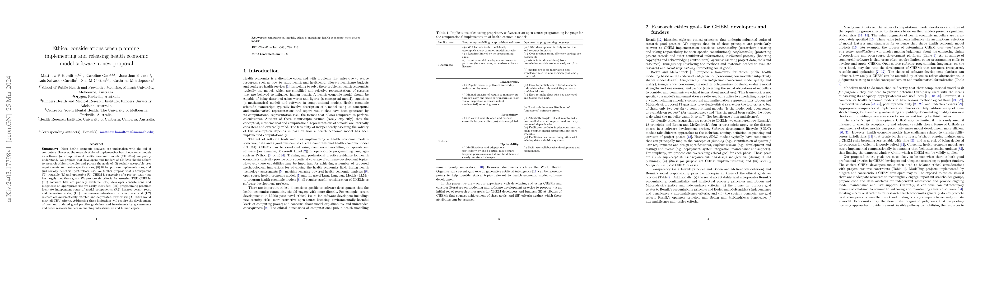 Thumbnail for Ethical considerations when planning, implementing and releasing health
  economic model software: a new proposal