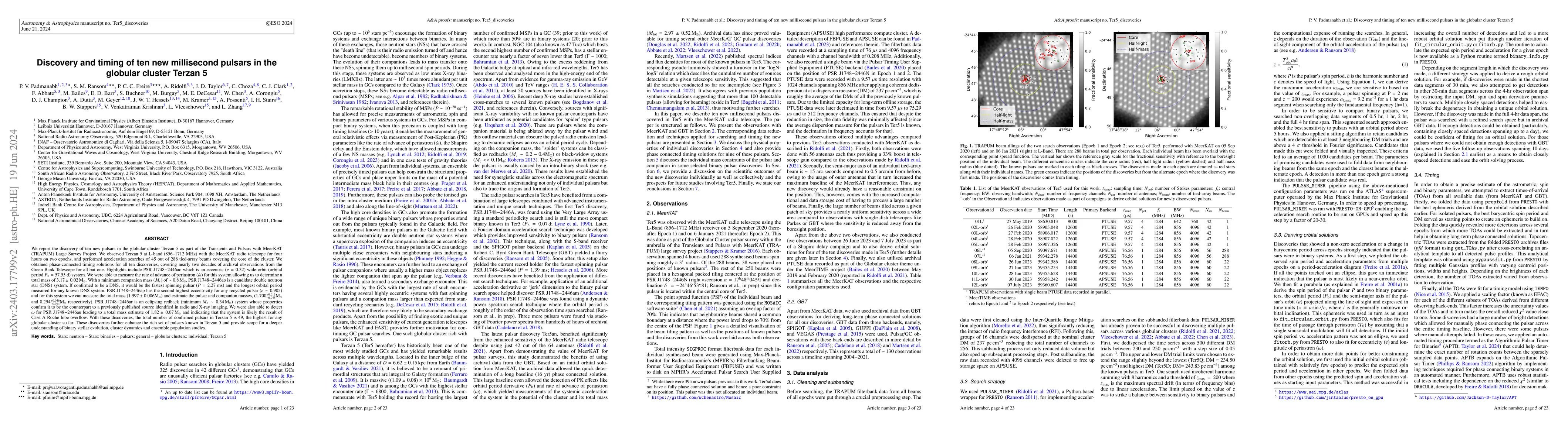 Thumbnail for Discovery and timing of ten new millisecond pulsars in the globular
  cluster Terzan 5