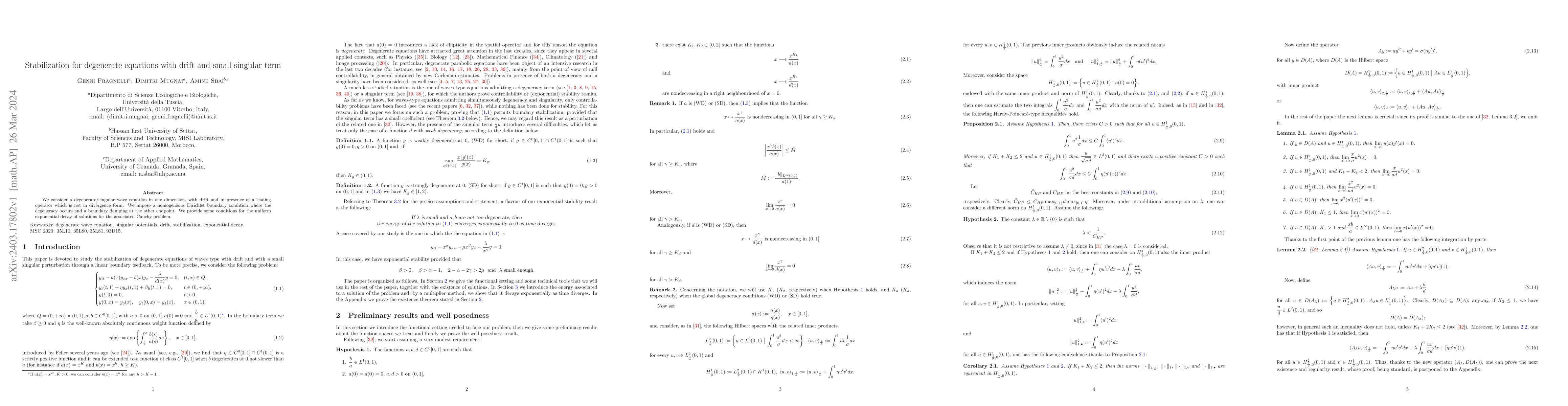 Thumbnail for Stabilization for degenerate equations with drift and small singular
  term