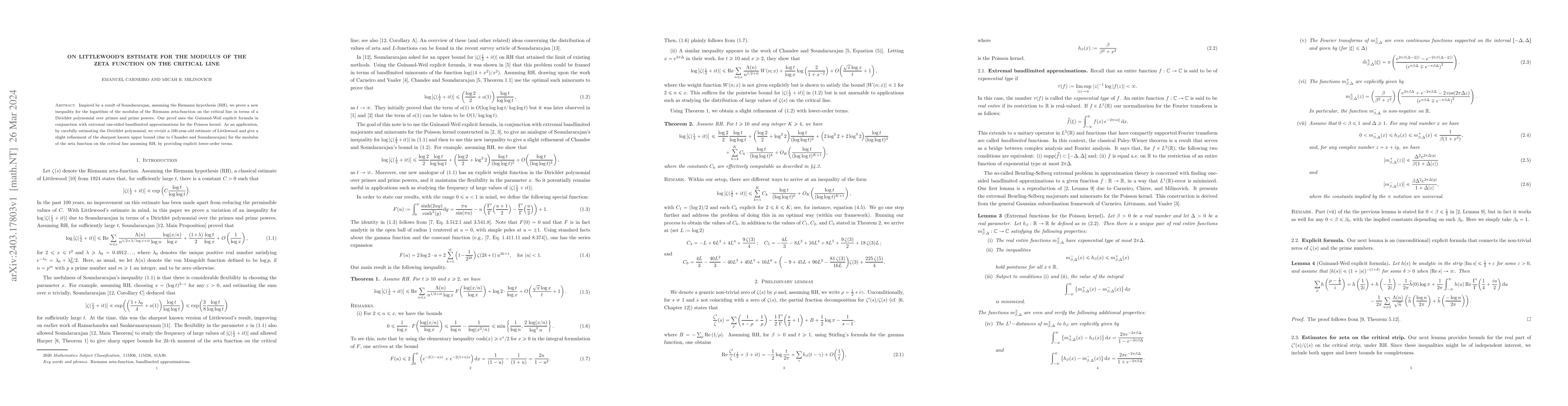 Thumbnail for On Littlewood's estimate for the modulus of the zeta function on the
  critical line