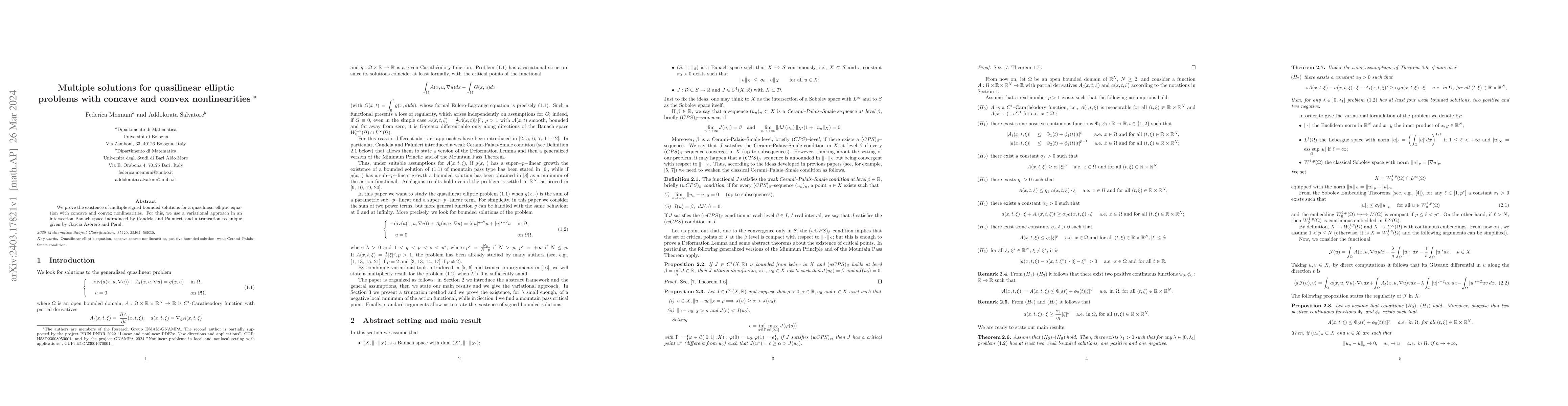 Thumbnail for Multiple solutions for quasilinear elliptic problems with concave and
  convex nonlinearities