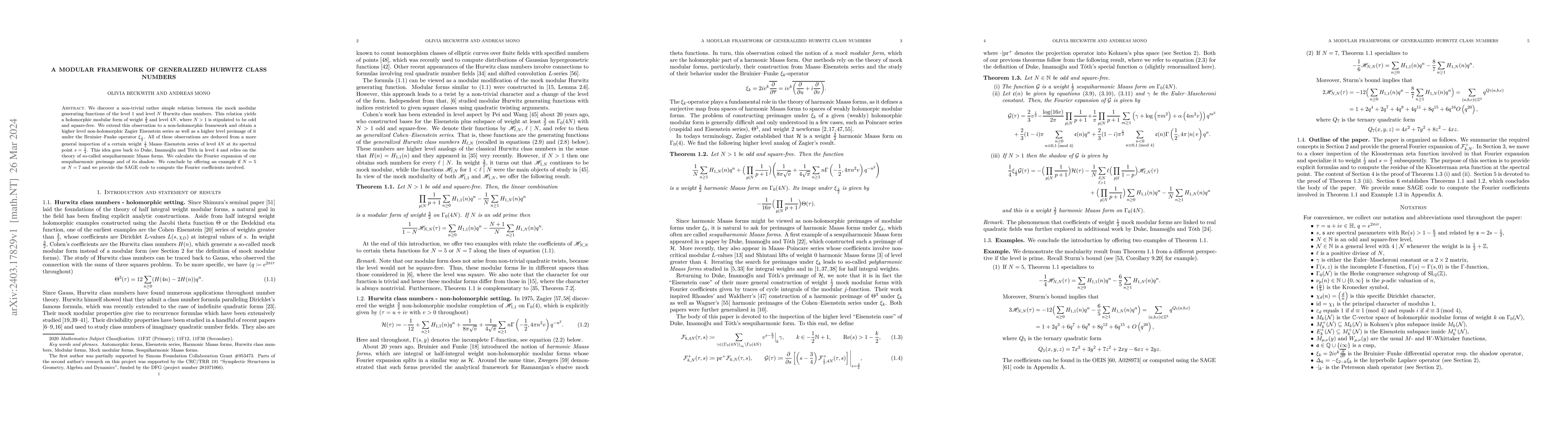 Thumbnail for A modular framework of generalized Hurwitz class numbers