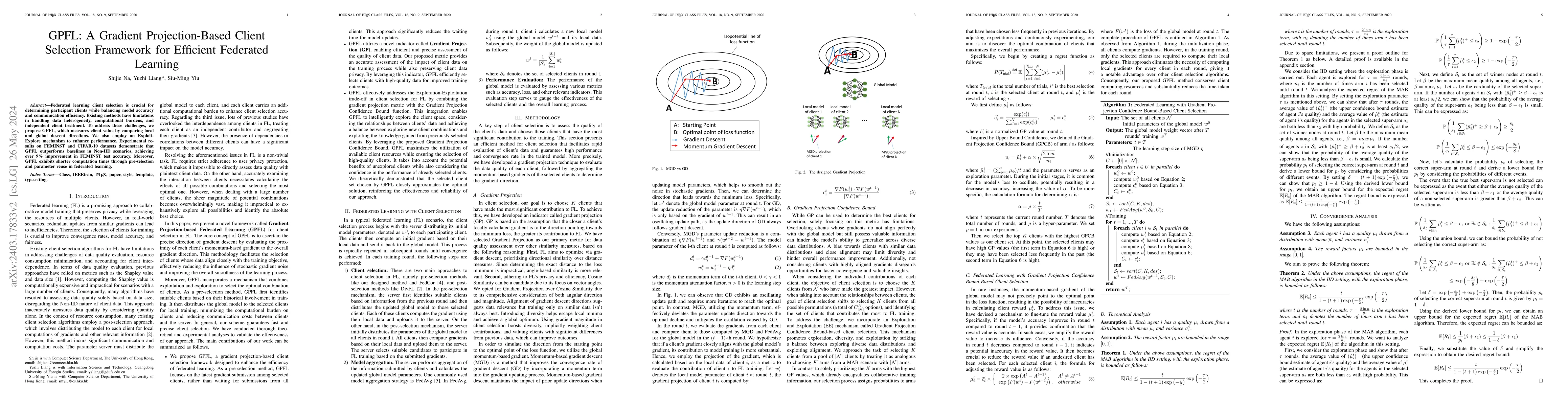 Thumbnail for GPFL: A Gradient Projection-Based Client Selection Framework for
  Efficient Federated Learning