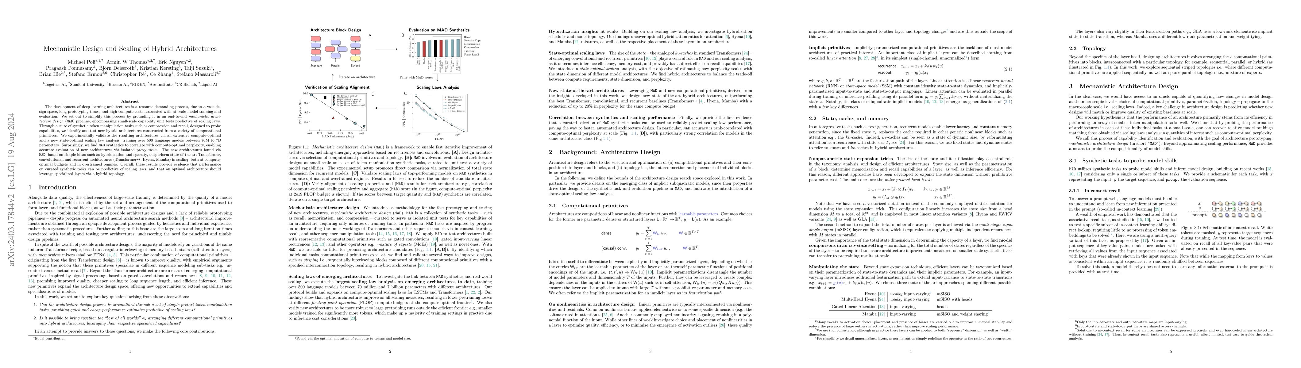 Thumbnail for Mechanistic Design and Scaling of Hybrid Architectures