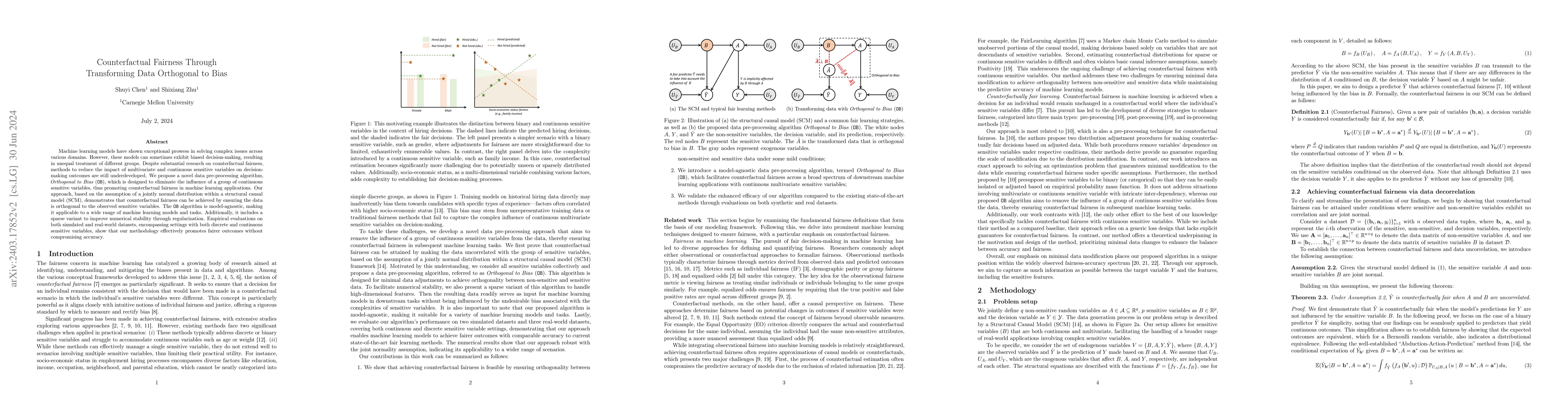 Thumbnail for Counterfactual Fairness through Transforming Data Orthogonal to Bias